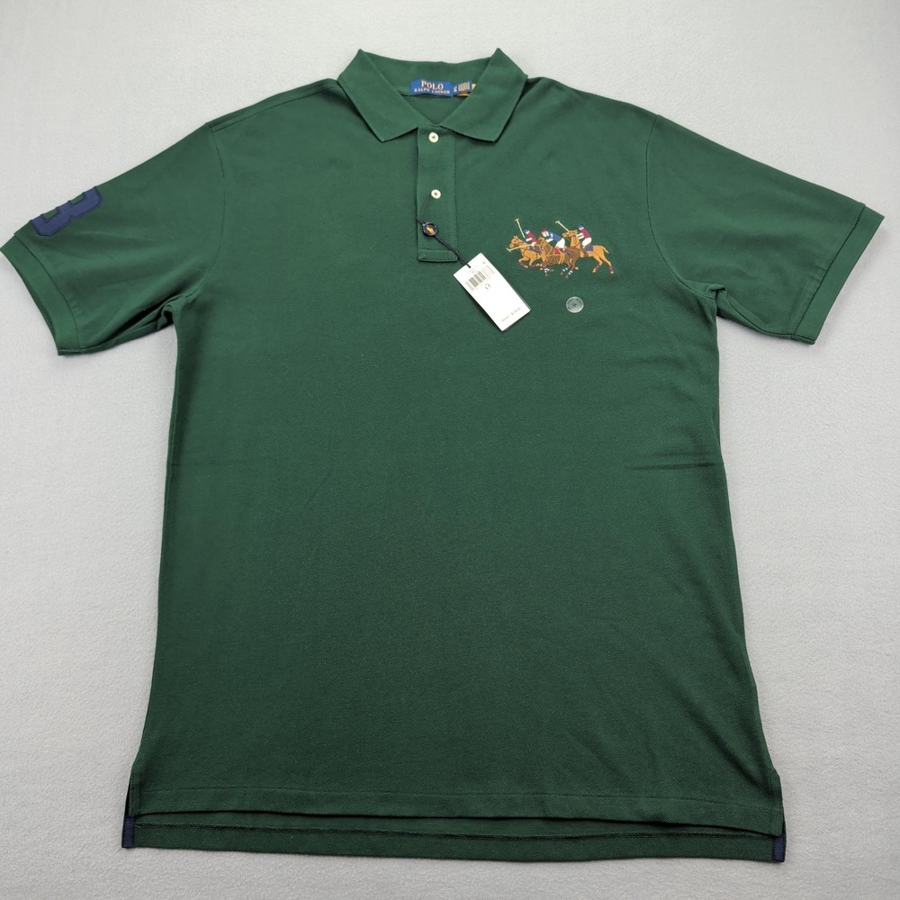 Polo Ralph Lauren Polo Shirt Mens LT Tall Green Pique Polo Match 3 Triple Pony - Picture 2 of 14